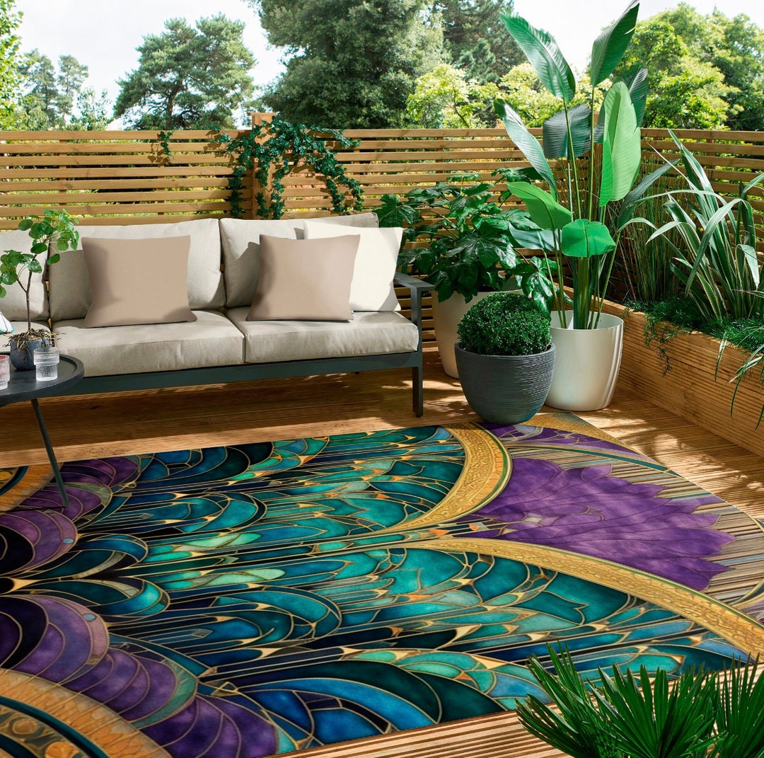 Art Deco Rug for Outdoors Symmetrical Design Garden Floor Decor With ...
