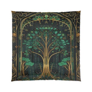 Tree Of Life Comforter For Nature Lovers Comfy No Duvet Needed Quilt For Bedroom Art Nouveau Design Green Bedding Enchanting Botanical Decor