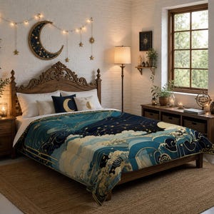 Sea Waves Comforter | Oceanic Bedroom Decor | Machine Washable & Lightweight | Coastal Comforter With Flowing Waves | No Duvet Cover Needed