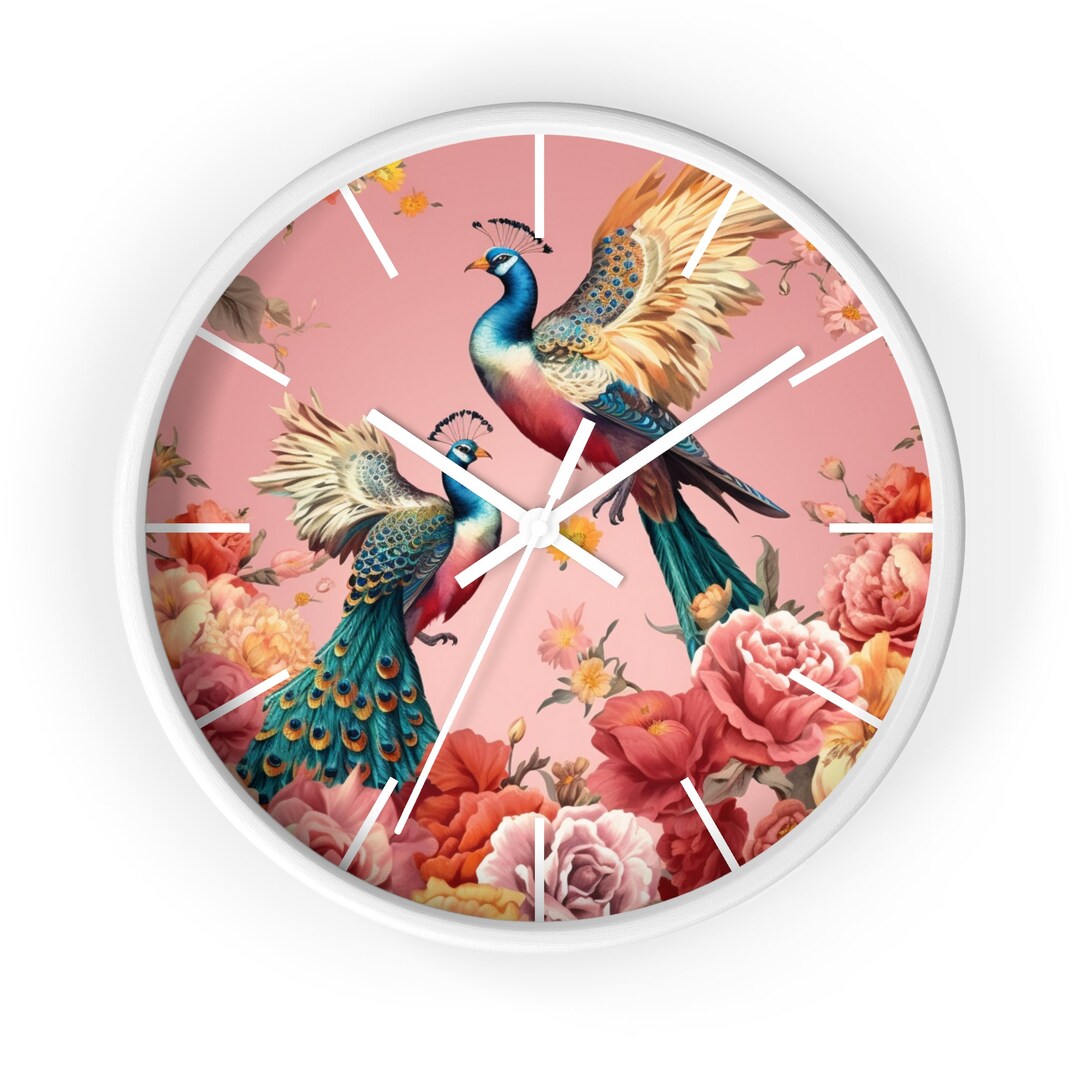 Peacock Wall Clock With Wooden Frame Bird Design Wall Hanging Etsy