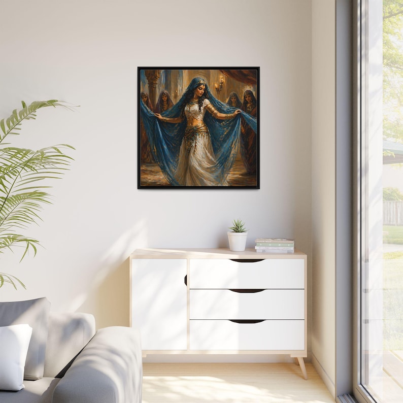 Belly Dancer Painting | Traditional Danseuse Portrait | Dance Of The Orient | Pinewood Frame | Matte Finish Canvas | Ancient Dancing Art image 4