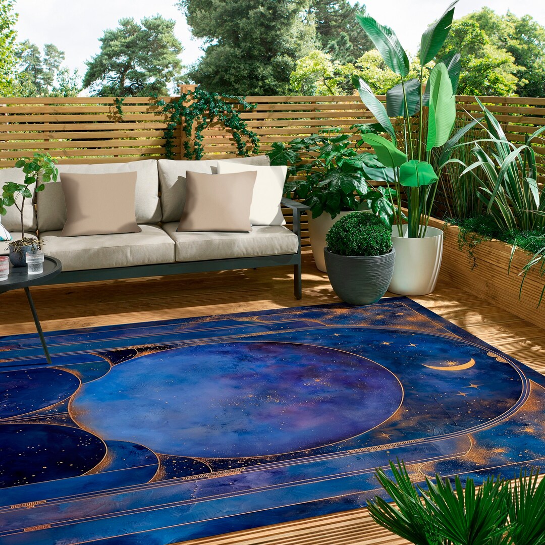 Celestial Art Deco Outdoor Rug Surreal Starry Floor Decor for Moon ...