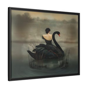 Black Swan Painting | Dark Romance Art | Woman Seamlessly Entwined with a Majestic Swan | Pinewood Frame | Matte Finish Canvas | Goth Decor image 5