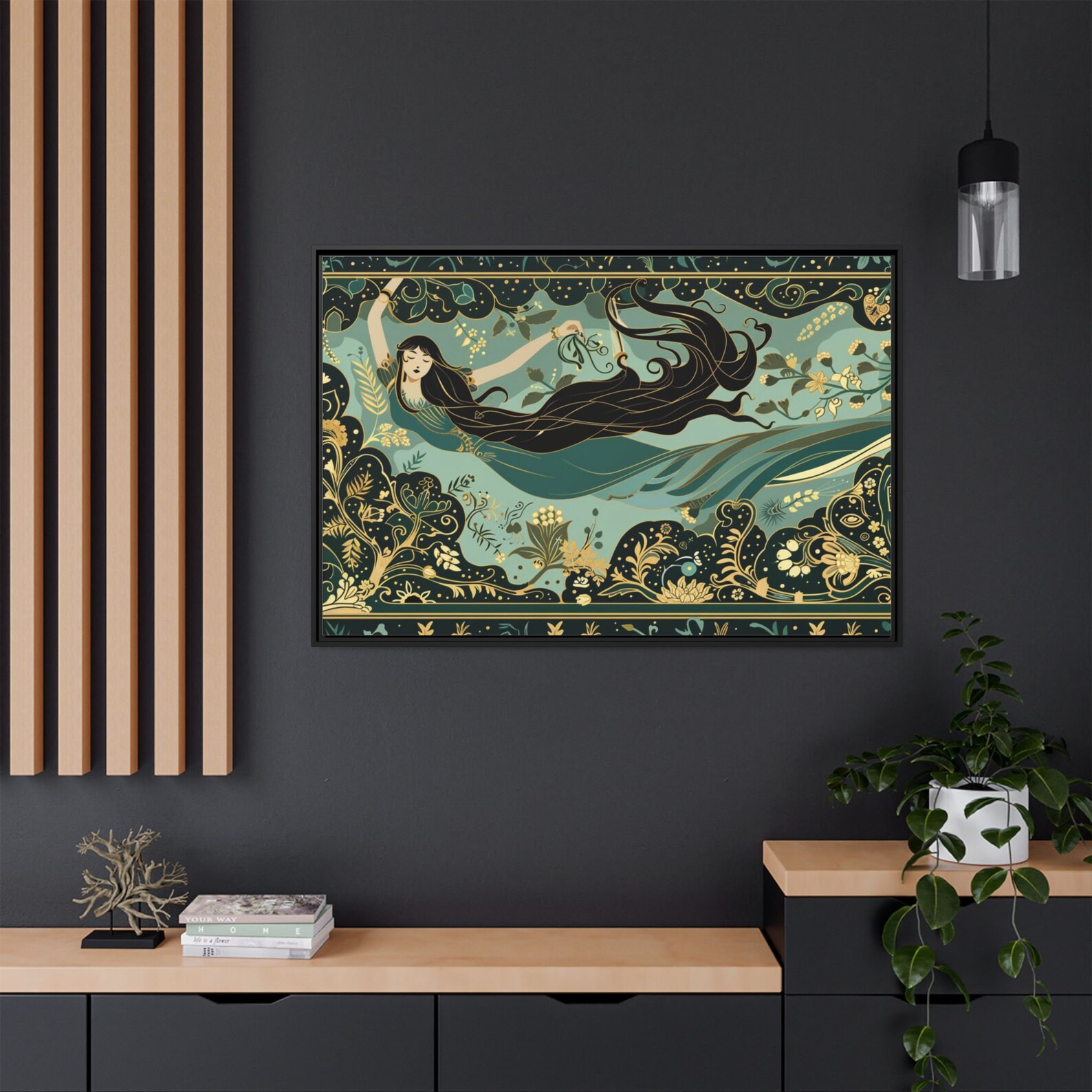 Art Nouveau Painting | Horizontal Woman Portrait | Lush Green Wall ...