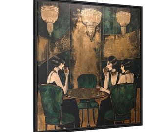 Art Deco Painting | Pinewood Frame | Matte Finish Canvas | Women in Cocktail Party Portrait | Roaring Twenties Wall Art | Vintage Art Decor
