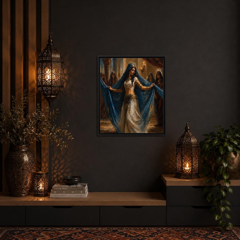 Belly Dancer Painting | Traditional Danseuse Portrait | Dance Of The Orient | Pinewood Frame | Matte Finish Canvas | Ancient Dancing Art image 9