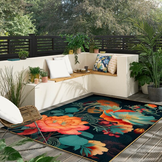 Floral Rug For Outdoors For Nature Lovers Art Nouveau Design Garden Decor With Stunning Peonies Flower Rug For Terrace Balcony And Patio