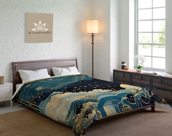 Sea Waves Comforter For Ocean Lovers Machine Washable Lightweight Quilt Coastal Art Deco Design Bedding Blue Comforter With Flowing Waves