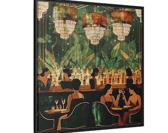 Art Deco Bar Painting | Pinewood Frame | Matte Finish Canvas | Vintage Decor For Bygone Era Lovers | Cocktail Party Art | Speakeasy Room Art