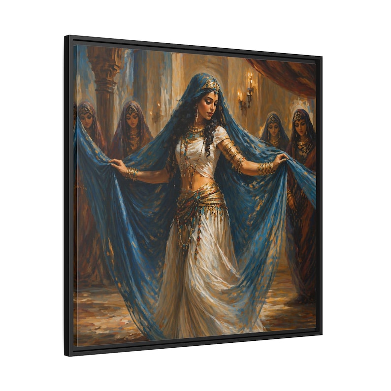 Belly Dancer Painting | Traditional Danseuse Portrait | Dance Of The Orient | Pinewood Frame | Matte Finish Canvas | Ancient Dancing Art image 1