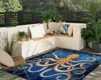 Octopus Rug For Indoors And Outdoors Underwater World Design Carpet Sea Creature Design Floor Decor For Kraken Lovers Unique Designer Rug