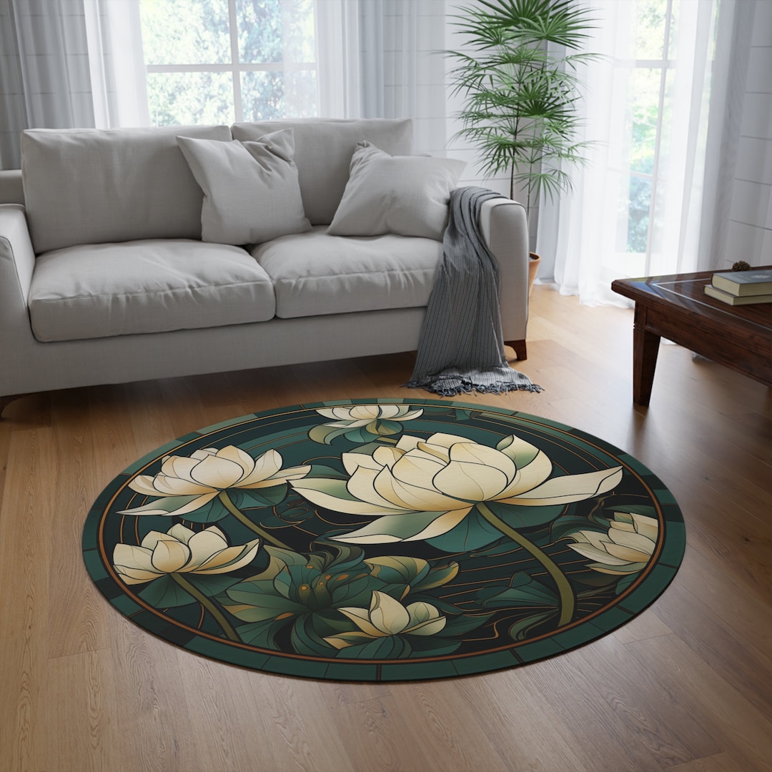 Round Lotus Flower Rug for Indoors Floral Art Deco Carpet - Etsy