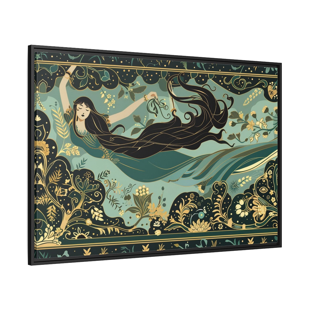 Art Nouveau Painting | Horizontal Woman Portrait | Lush Green Wall ...