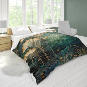 Magical Garden Comforter For Art Nouveau Design Lovers Lightweight Machine Washable Quilt With Beauty Of The Nature Green Botanical Bedding