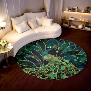 Round Peacock Rug for Indoors Elegant Carpet for Exotic Bird Lovers ...