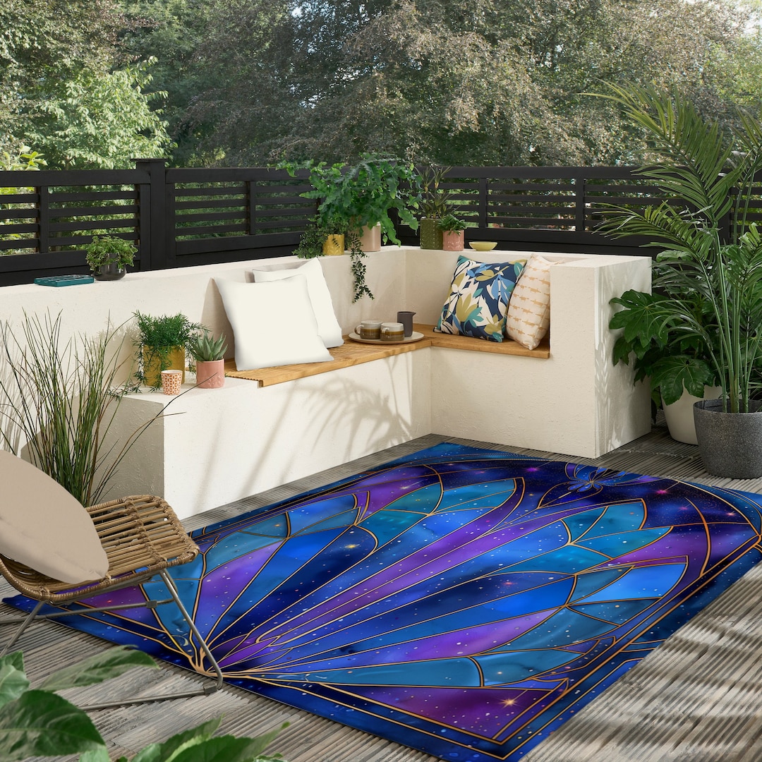 Purple Art Deco Rug for Outdoors Surreal Starry Floor Decor for ...
