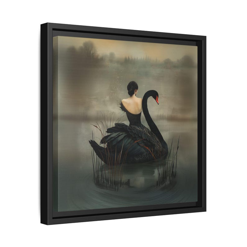 Black Swan Painting | Dark Romance Art | Woman Seamlessly Entwined with a Majestic Swan | Pinewood Frame | Matte Finish Canvas | Goth Decor image 3