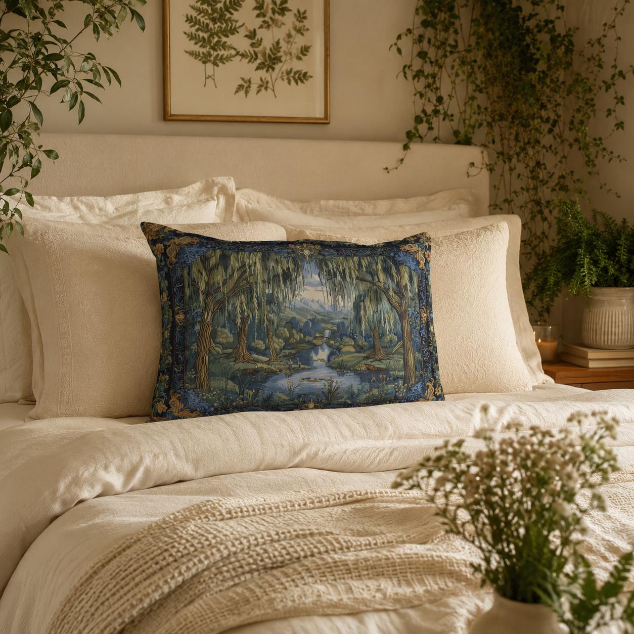 Landscape Pillow Sham 100% Oeko-Tex Certified Cotton Pillowcase Woodland Sanctuary Moss Draped Tree Design Botanical Bedroom Decor