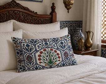 Ottoman Pillow Sham | Iconic Turkish Clove Art Design  | 100% Oeko-Tex Certified Cotton Pillowcase |Traditional Folk Style Floral Medallion