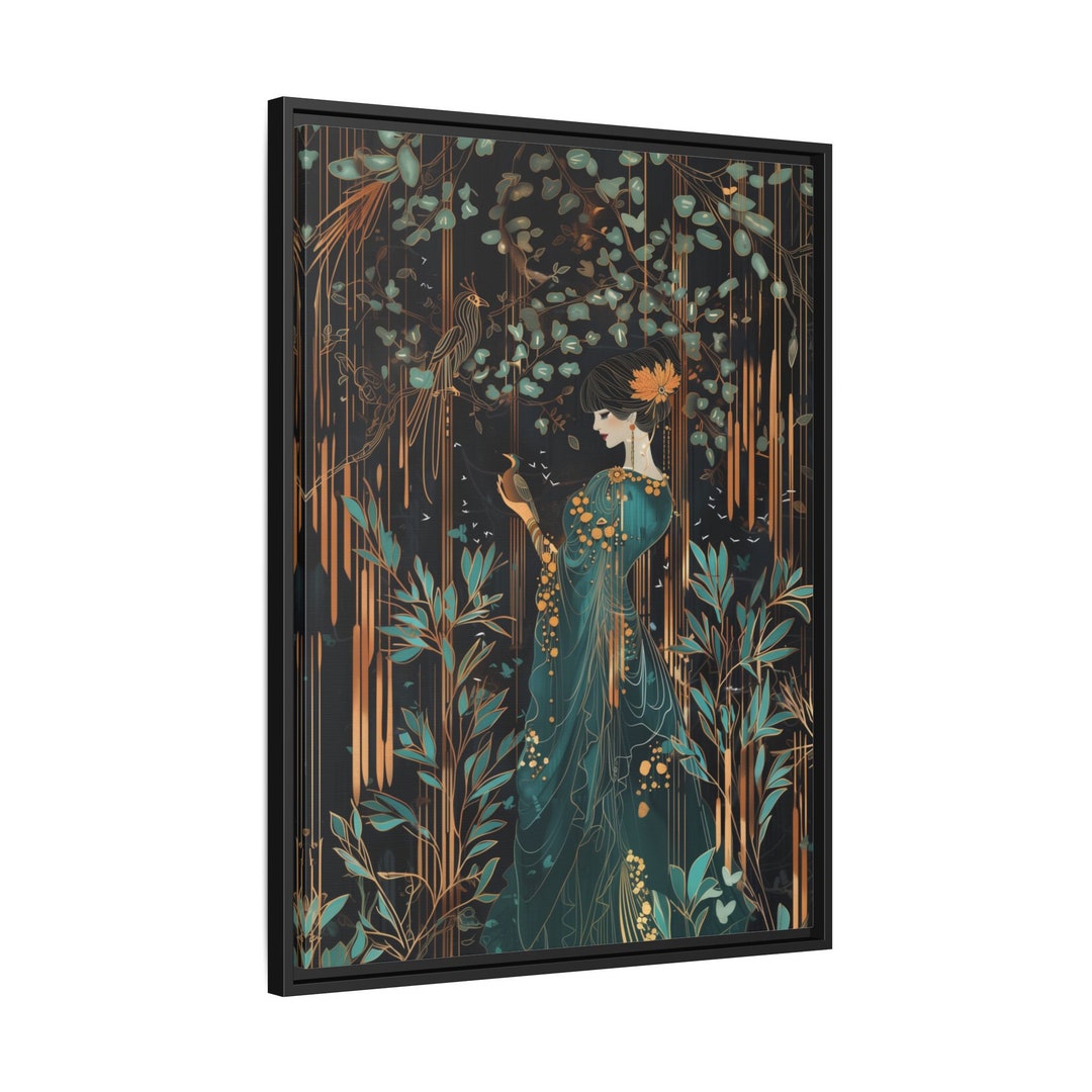 Art Nouveau Painting on Framed Matte Canvas for Nature Lovers Vertical ...