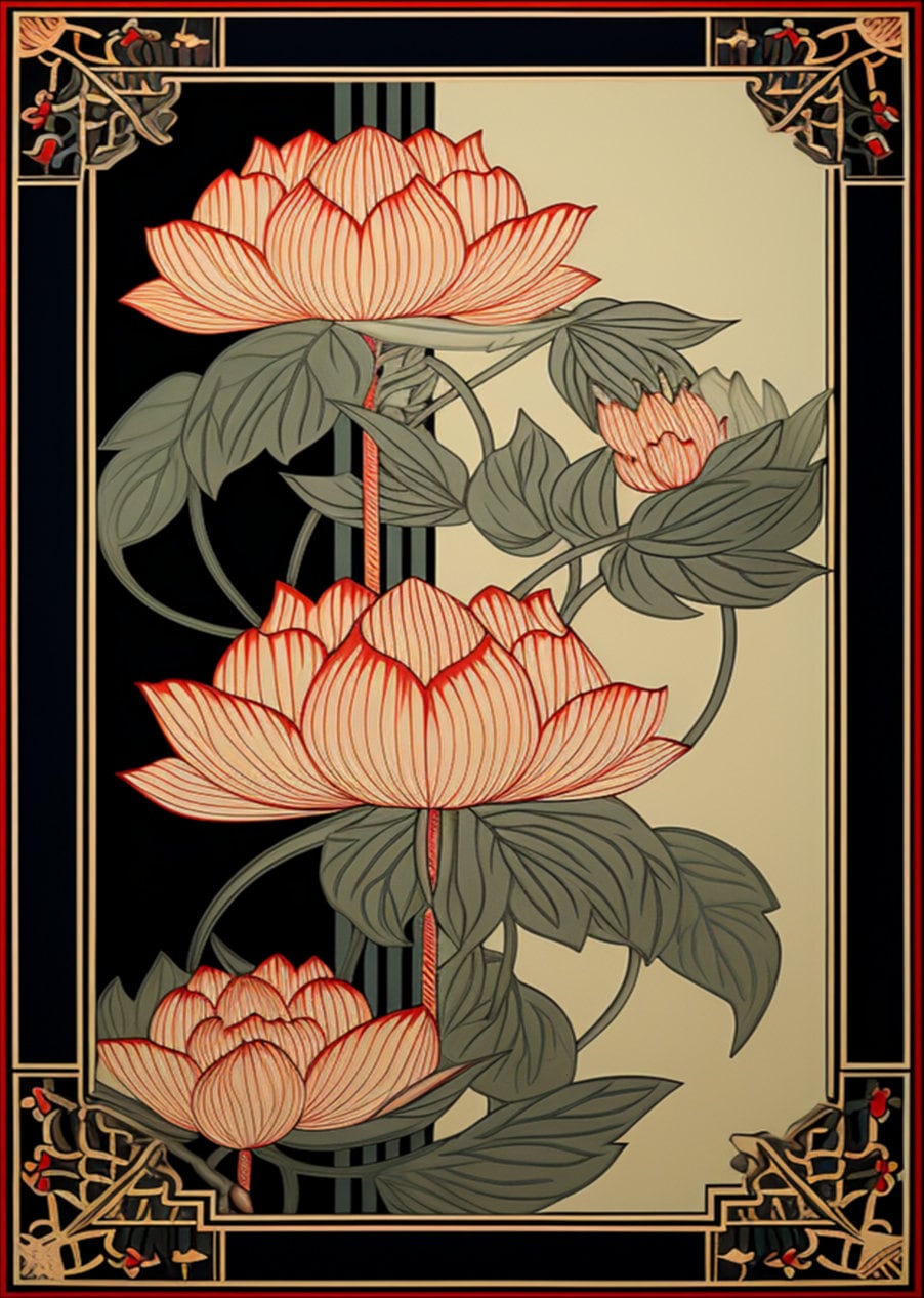 Lotus Flower Rug for Indoors and Outdoors Art Deco Design Floor Decor