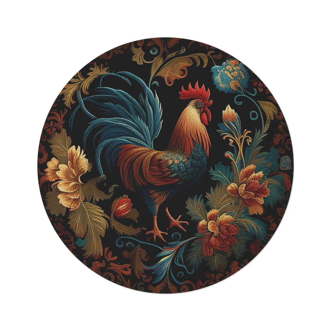 Round Rooster Rug for Indoors Country Touch Fun Area Rug for Animal Lovers Cockerel Floor Decor