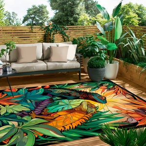 Iguana Rug For Indoors And Outdoors Lush Green Garden Floor Decor Eclectic Design Reptile Rug Nature Room Aesthetics Exotic Lizard Carpet