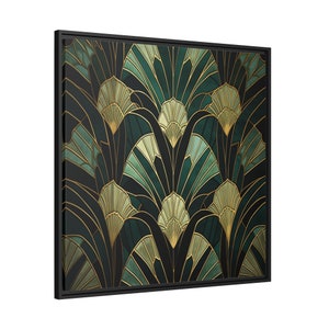 Green Art Deco Painting On Framed Matte Canvas For Mid Century Modern Lovers Art Deco Room Aesthetics Timeless Vintage Wall Hanging Decor