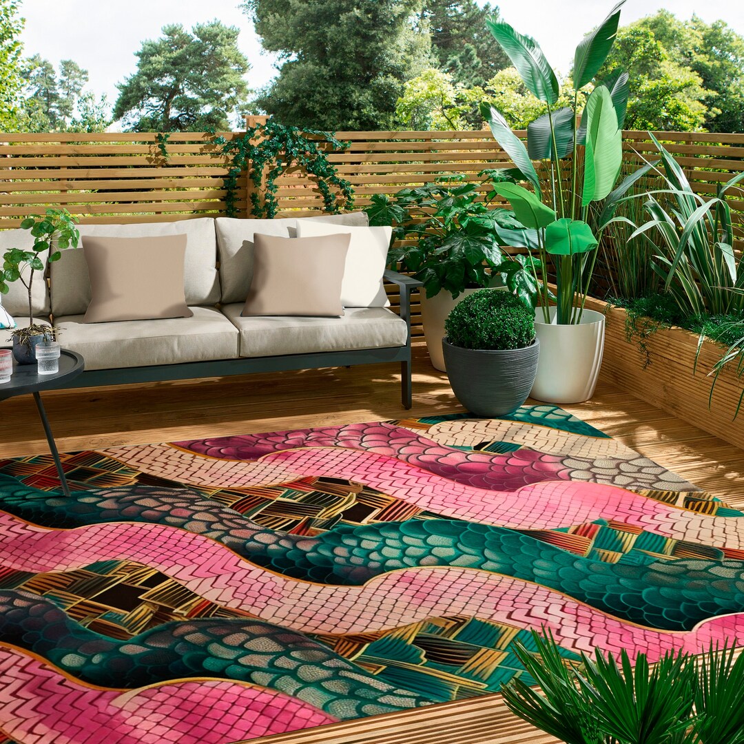 Python Rug for Outdoors Pink Snake Maximalist Design for Reptile Lovers ...