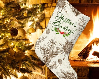 Heathen's Greetings Stockings - Atheist / Non-religious Christmas Stockings with old-fashioned vintage sketches of holiday greenery