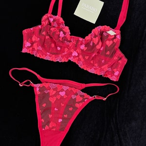 Valentine's Gift for Her Dark Red Lace Bra and Tanga Set in Chantilly Art  Deco Lace -  Canada