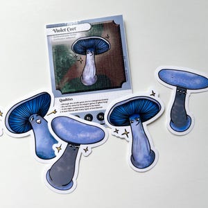 Violet Cort Mushroom Card & Sticker Set: Hand-Drawn Fungi Art