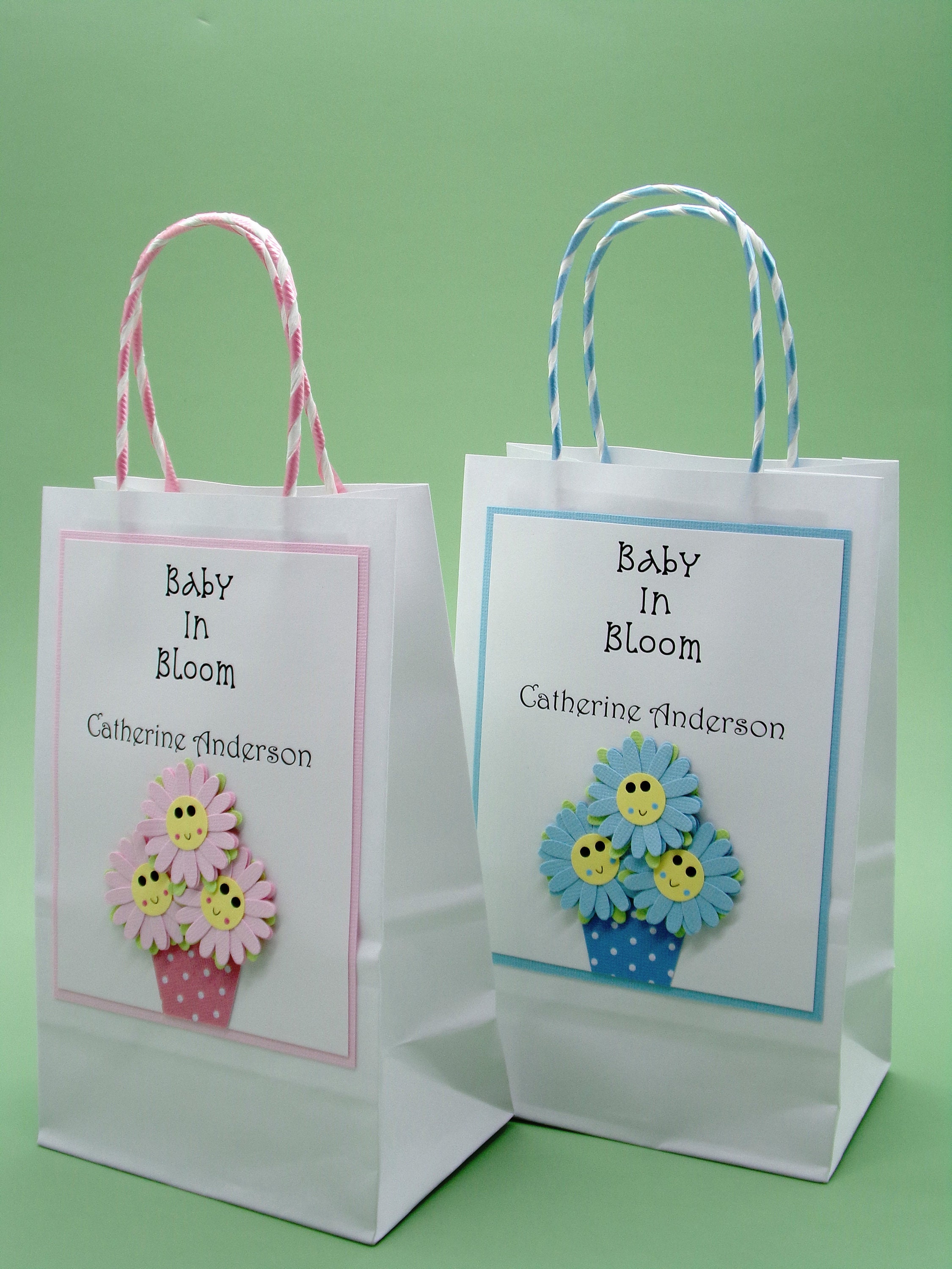 Personalized Baby Shower Paper Flower Bouquet Gift Bag Candy Stripe