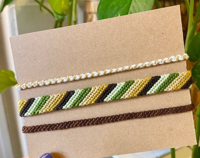 Green, Gold, and Brown Matching Friendship Bracelet Three Pack