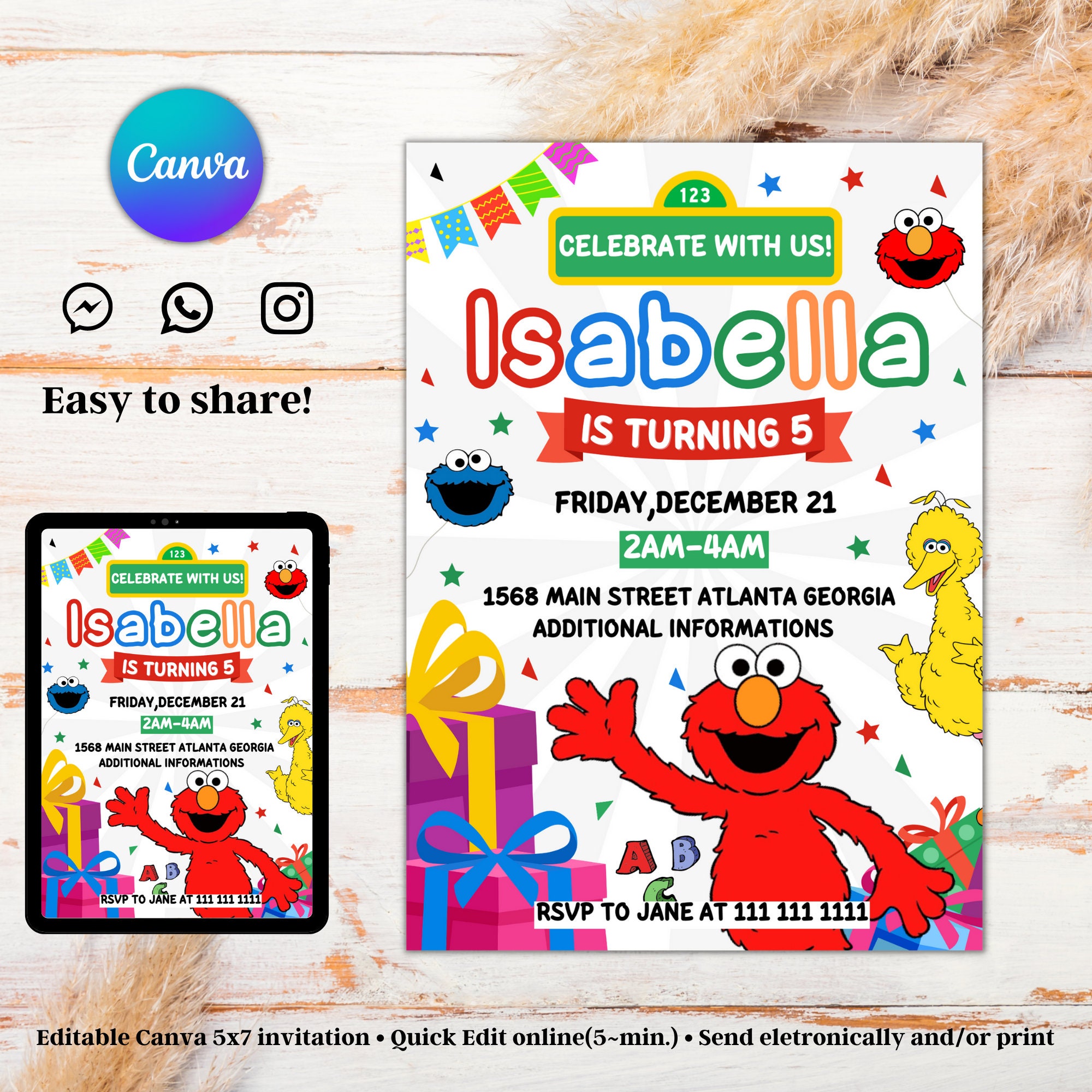 Editable Elmo Birthday Invitation Templete Elmo Printable Etsy Australia