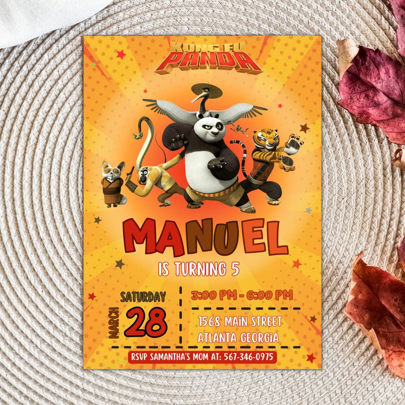 Editable Kung Fu Panda Birthday Invitation Templete Printable Etsy 