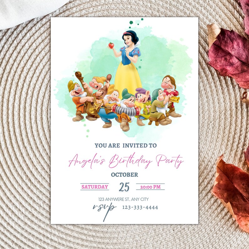 Editable Snow white Birthday Invitation Templete Printable Etsy Australia