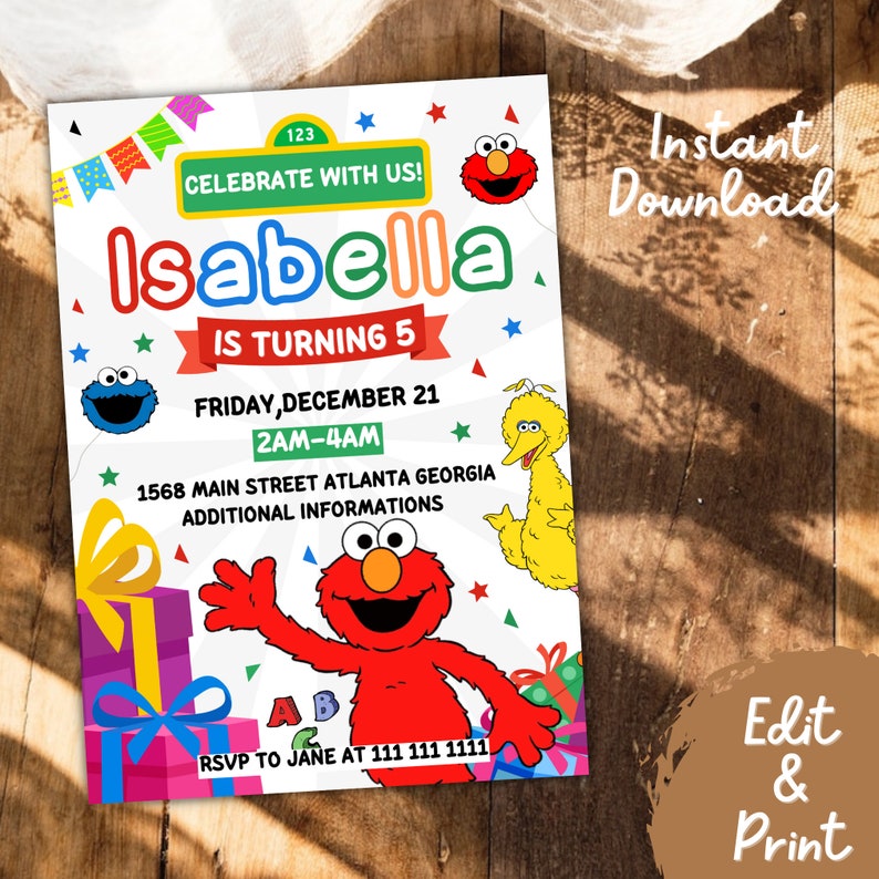 Editable Elmo Birthday Invitation Templete Elmo Printable Etsy Australia