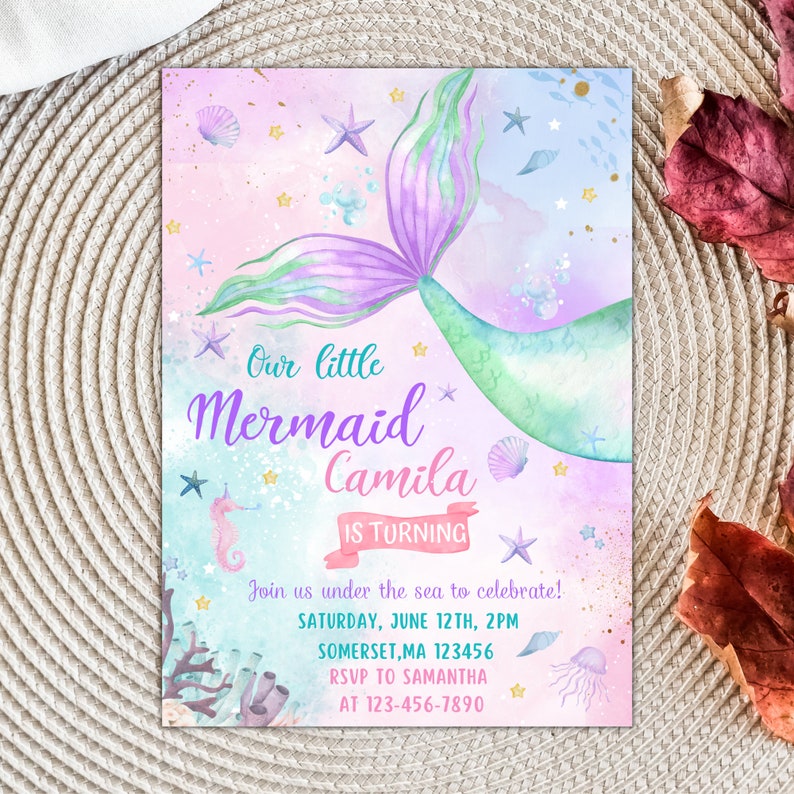 Editable Mermaid Birthday Invitation Templete Printable Etsy Canada