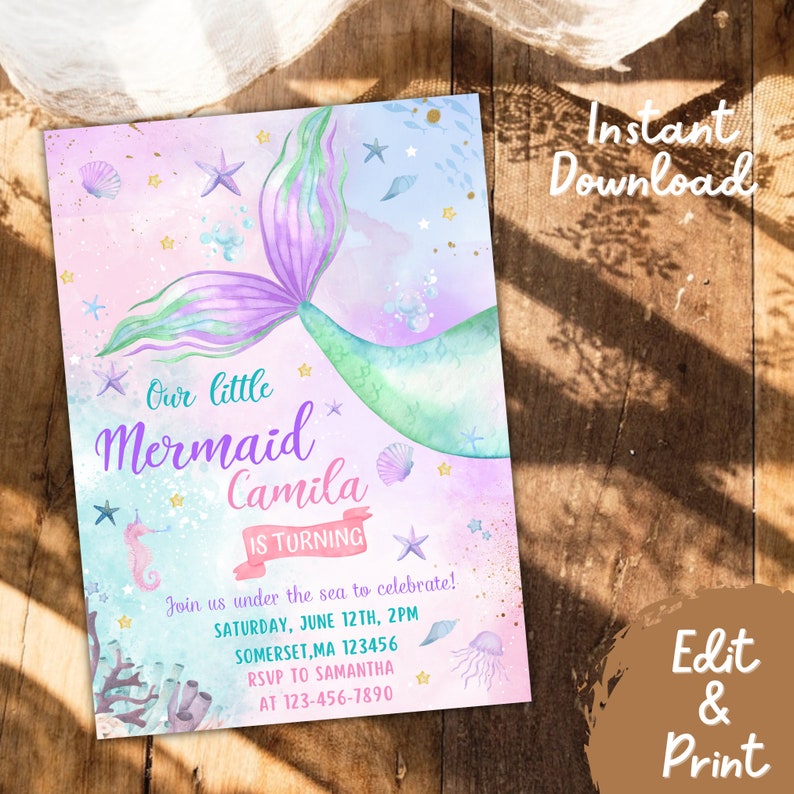 Editable Mermaid Birthday Invitation Templete Printable Etsy Canada