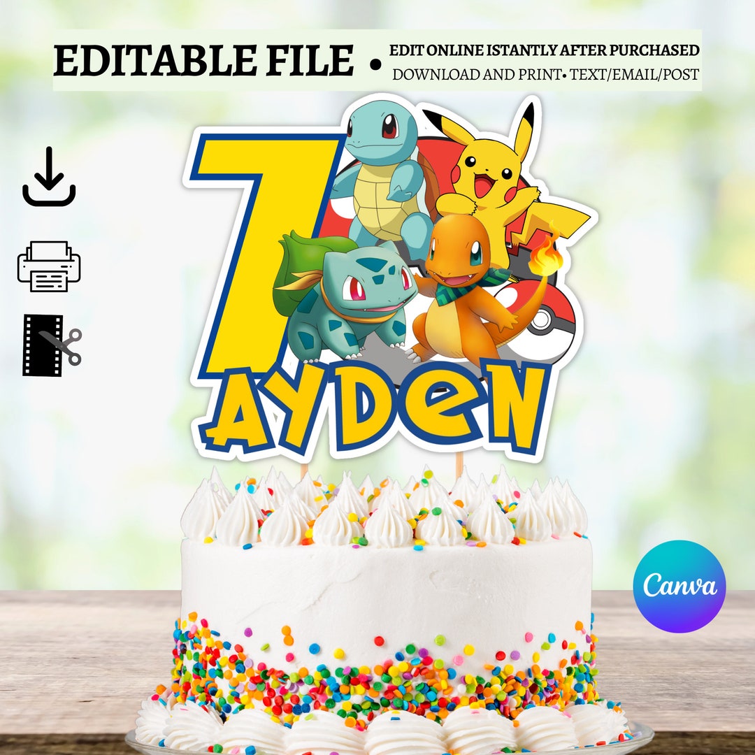 Digital Cake Topper Pokemon Printable Cake Toppercustomize - Etsy