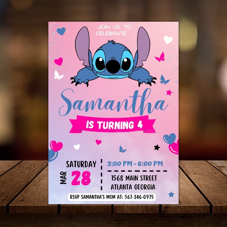 Editable Stitch Birthday Invitation Templete Printable Etsy Ireland
