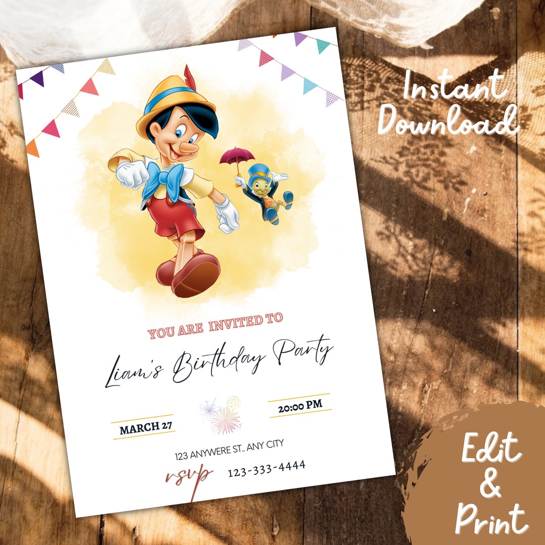 Editable Pinocchio Birthday Invitation Templete Printable - Etsy