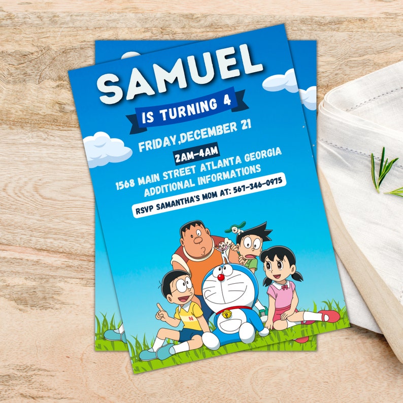 Editable Doraemon Birthday Invitation Templete Printable Etsy Australia
