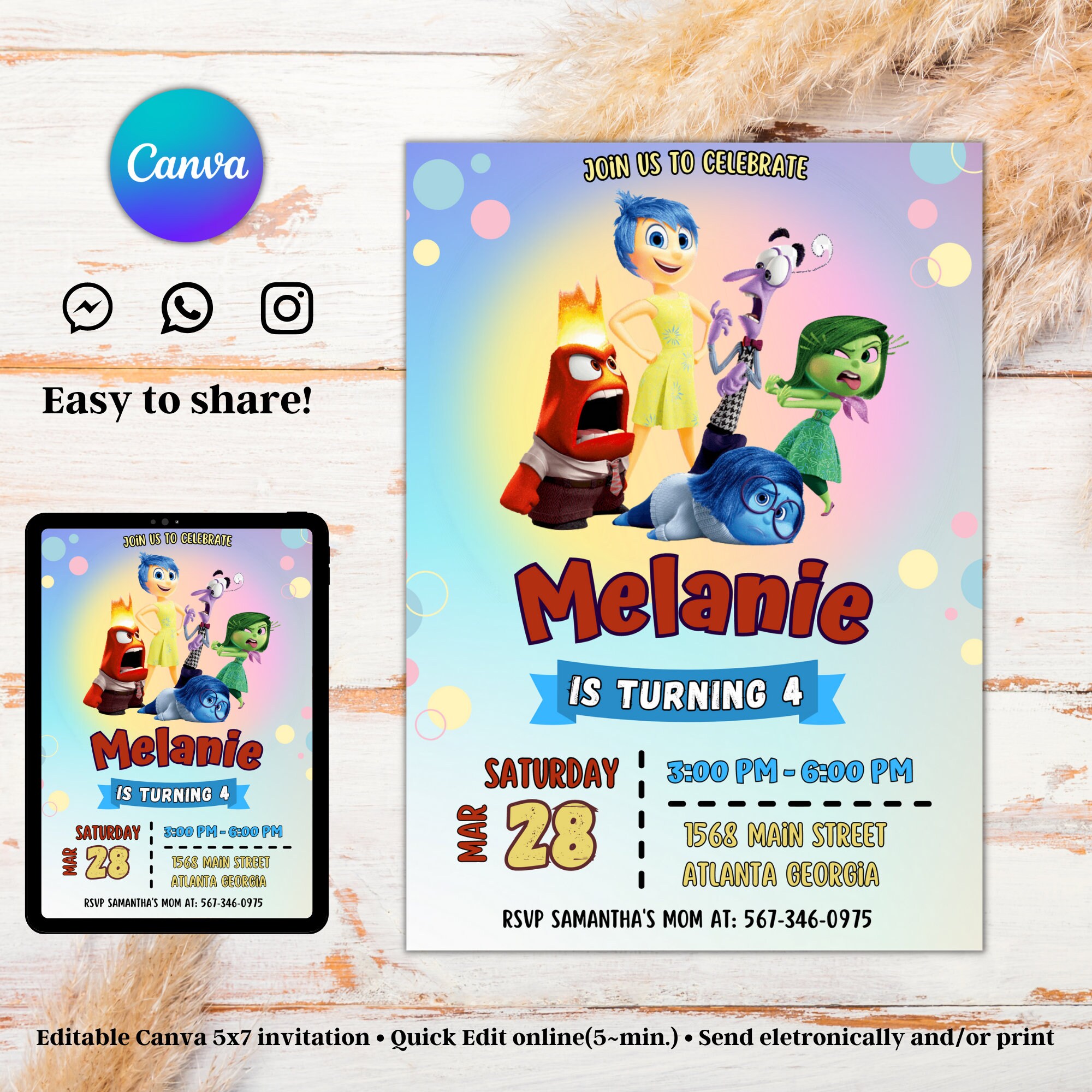 Editable Inside Out Birthday Invitation Templete Printable Etsy