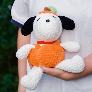 Crochet Pumpkin Black and White Dog Amigurumi Plushie