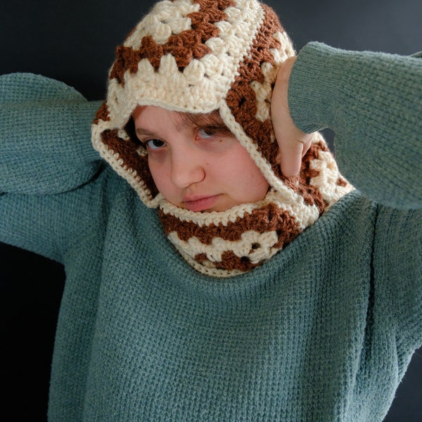 Crochet Granny Square Balaclava Hood