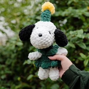 Crochet Christmas Tree Black and White Dog Amigurumi Plushie