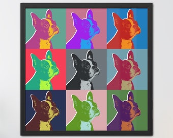 Boston Terrier Pop Art | Fashion Print | Square Art | Fashion Art | Animal Art | Collage Art | Boston Terrier Gift | Digital Art