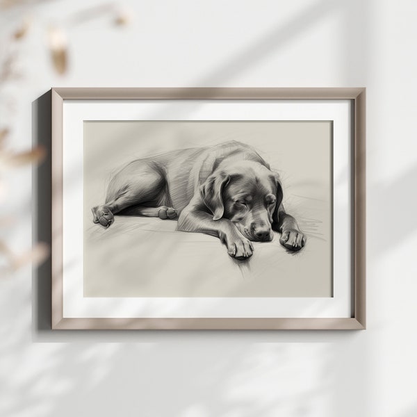 Chocolate Lab Art Print - Labrador Retriever Drawing - Wall Decor - Pencil Sketch - Digital Art